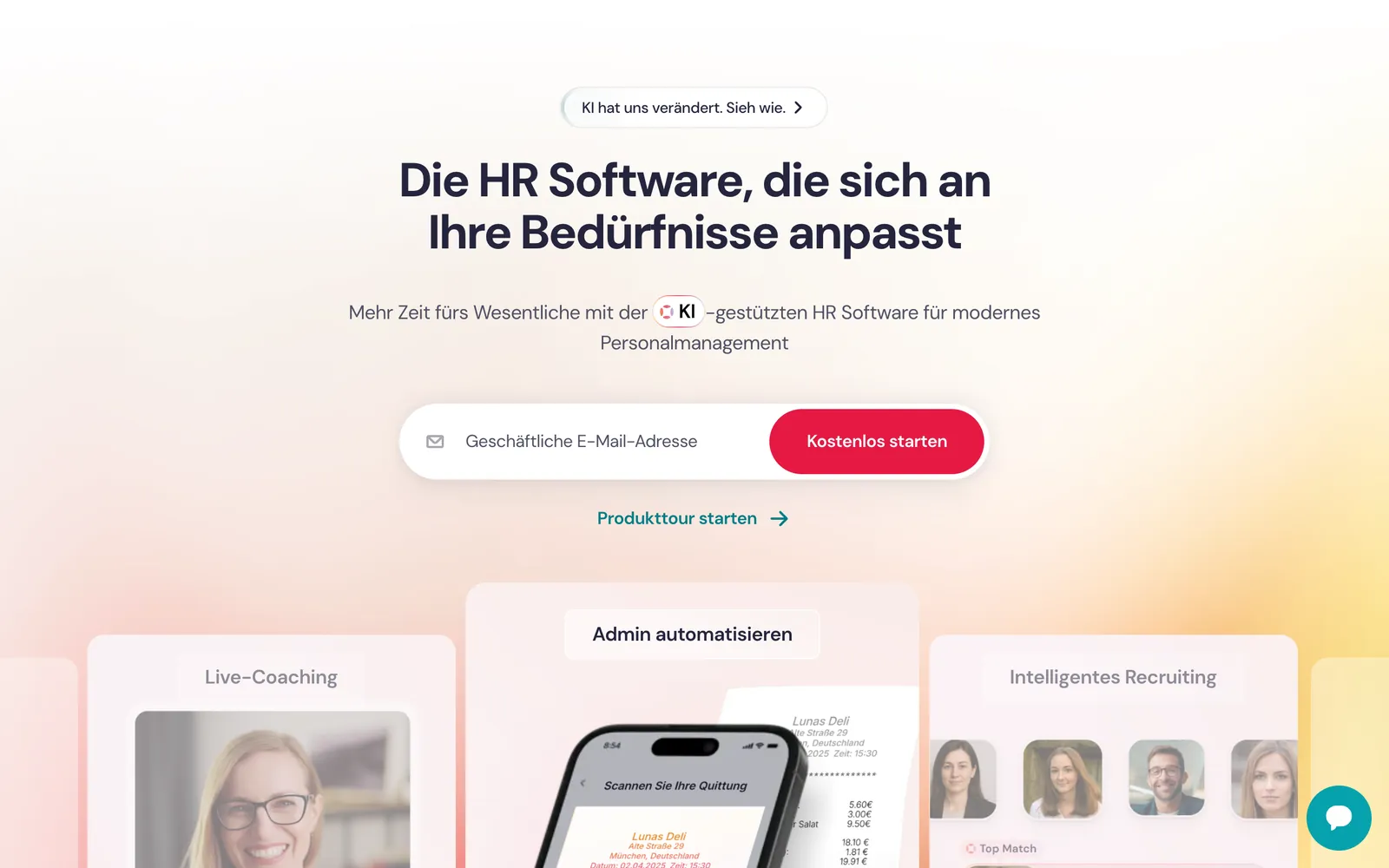Screenshot der Startseite von factorialhr.de, aufgenommen im August 2026